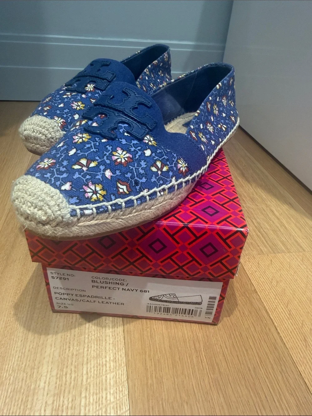 Tory Burch Blue Floral Embroidered Espadrilles